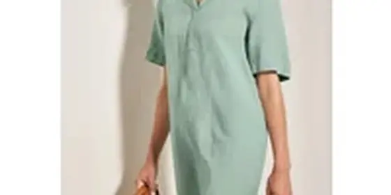 Cecil Damen Split Neck Leinenmix Kleid in Grün, Gr: M ansehen